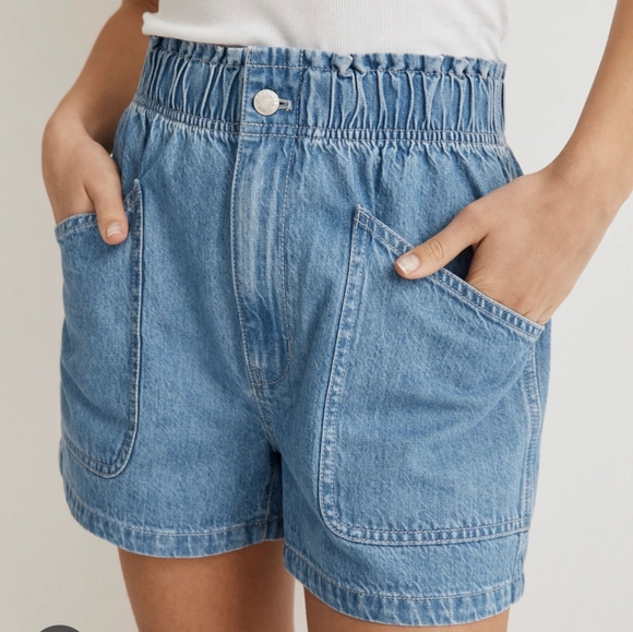 Madewell Pants - Madewell Paper Bag Light Blue High-Rise Denim Shorts